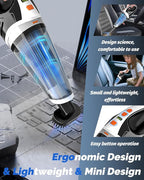 BRL Handheld Vacuum Cordless, Car Vacuum Cleaner with Powerful Suction, 2 Modes Mini Hand Vacuum, Dry & Wet, LED Light, Portable Vacuum for Car Pet Hair, Home, Office, Keyboards Black Orange