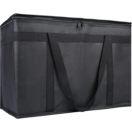 Bodaon 1-Pack Insulated Food Delivery Bag, XX-Large Reusable Grocery Shopping Bag, Frozen Food Cold, Cooler Bags with Zippered Top, Black