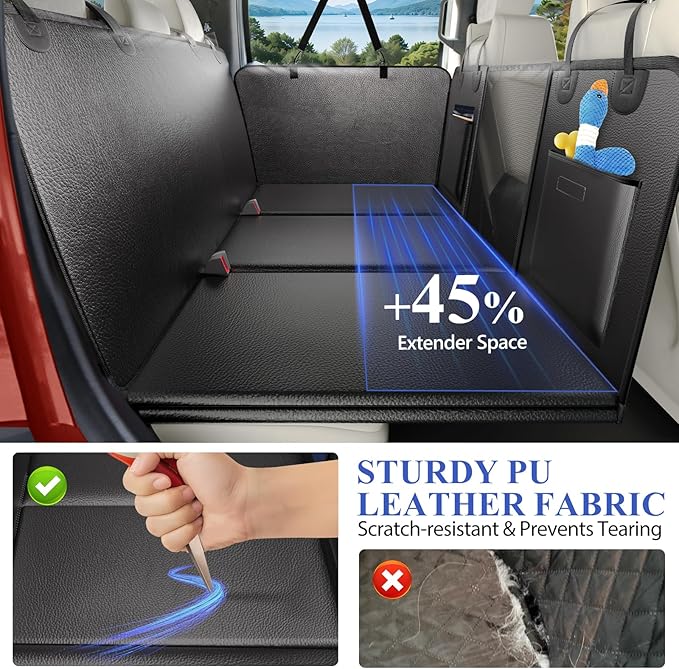 Back Seat Extender for Dogs Truck-Large Space, Dog Pet Seat Cover Back Seat Hard Bottom 500lb, Anti-scratch Dog Hammock for Crew Cab Trucks F150, RAM1500, Sierra, Tundra, Silverado, All Black
