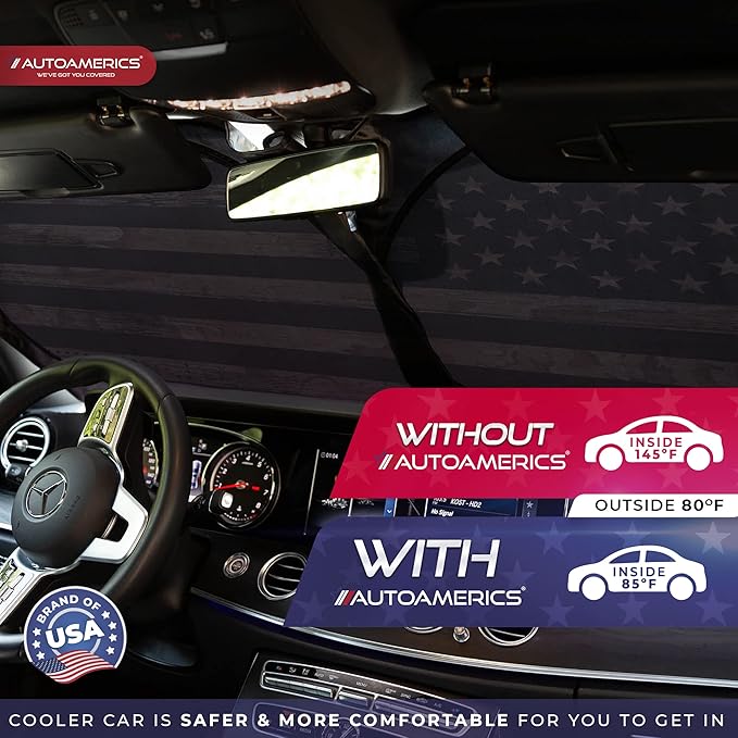 Autoamerics 1-Piece Windshield Sun Shade Brown Camo American Flag USA Design - Foldable Car Front Window Sunshade for Most Sedans SUV Truck - Blocks Max UV Rays and Keeps Your Vehicle Cool - Medium