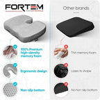 FORTEM Seat Cushion, Office Chair Cushion, Desk Chair Memory Foam, Sciatica Coccyx Tailbone Pain Relief, Pressure Relief, Sitting Pad, for Long Gaming & Sitting, Washable Cover, Non Slip, XL