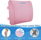 Lumbar Support Pillow for Office Chair Back Support Lumbar Pillow for Car, Gaming, Office Chair - Improve Sitting Posture & Back Pain Relief, Memory Foam, Adjustable Straps, Pink