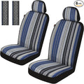 Baja Saddle Blanket Car Seat Covers Front Set with Seat Belt Pads, Washable Breathable Striped Woven Cloth Seat Covers for Cars, SUV, Truck, Airbag Compatible(Blue)
