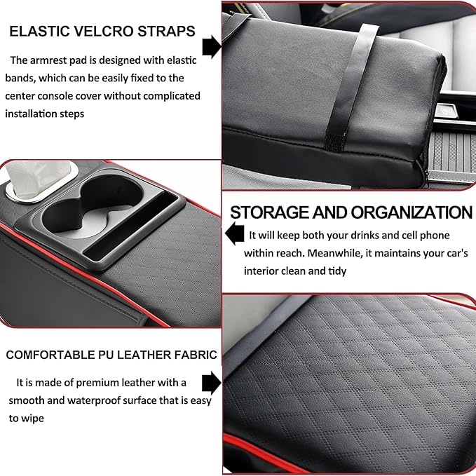Center Console Cover,Car Armrest Cushion Multifunctional with 2 Storage Bags Cup Holder,Phone Slot,Tissue Box Slot for Most Cars Accessories Interior Organizers-Gray 13.8x7.9 in