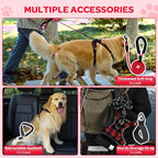 FURRYFECTION Plaid Dog Harness for Large Dogs, Reflective No Pull Adjustable Pet Vest with Front Clip, Leash, Easy Control Handle and Seat Belt, Red&Black, XL