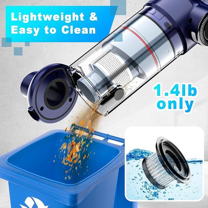 Handheld Vacuum Cordless - Car Vacuum Cleaner with Brushless Motor, 15kPa Powerful Suction Vacuum with LED Light, Type C Port, 2 Fliters, Portable Hand Vacuum for Home, Pet and Car