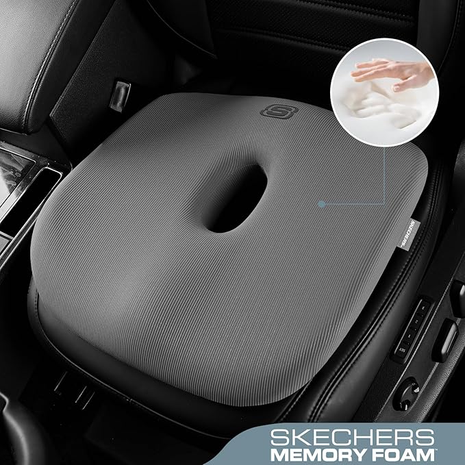 Skechers Seat Cushion Memory Foam,Donut Pillow Office Chair Cushion for Tailbone Pain Relief,Butt Pillow for Office Chair,Car seat Cushion,Long Sitting Office Workers,and Car Drivers,Grey