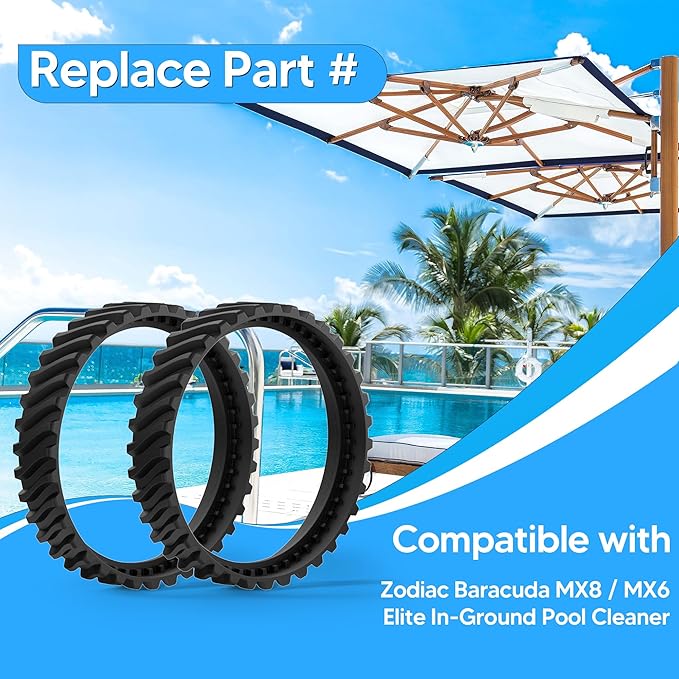 Funmit 4 Pack R0526100 Track (Upgraded Version) Pool Cleaner Wheel Tire Compatible with Zodiac Baracuda MX8 / MX6 Elite In-Ground Pool Cleaner- Made of Heavy-Duty Rubber, Increases Part Life by 50%
