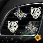 4 Pcs Blue Butterfly and Silver Leopard Head Air Vent Clip Accessories Air Conditioning Outlet Clip Car Air Freshener Dashboard Accessories Charm Car Inter Decor Cute Interior Accessories for Women