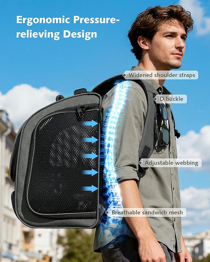 Pecute Cat Backpack Carrier Expandable, Large Space Cat Bubble Backpack, Breathable Cat Carrier, Shaded Dog Backpack Carrier for Travel, Hiking, Vet,12.6" L x 10.2" W x 16.5" H, Gray