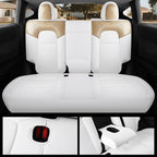 for Tesla Model Y Car Seat Cover Custom Fit 2020 2021 2022 2023 2024 Crocodile and Nappa Leather Seat Cover Full Set Interior Accessories (Crocodile Skin Golden+White)