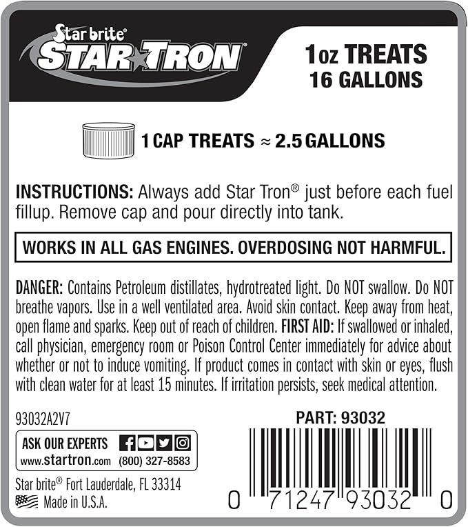 STAR BRITE Star Tron Enzyme Fuel Treatment - Concentrated Formula 32 Fl. Oz. – Treats up to 512 Gallons - Fuel Stabilizer & Treatment, Gasoline Stabilizer, Star Tron Marine Enzyme Fuel Treatment
