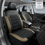 PIC AUTO Car Seat Covers, Premium Leather and Air Mesh Automotive Sports Seat Covers Full Set, Front and Rear Bench, Airbag Compatible Universal Fits Most Cars, SUVs, Trucks and Vans (Black & Beige)