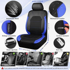 CAR PASS Leather seat Covers,Automotive Universal Sport car seat Cover Super 5mm Composite Sponge Inside,Airbag Compatible fits Most Cars, SUVs, Trucks, and Vans (Full Set,Black and Blue)