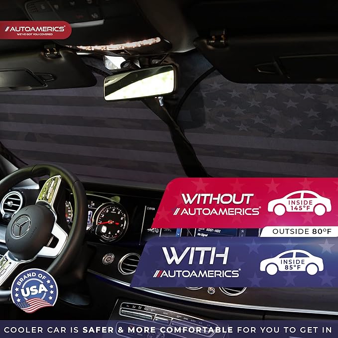 Autoamerics 1-Piece Windshield Sun Shade ERDL Camo American Flag USA Design - Foldable Car Front Window Sunshade for Most Sedans SUV Truck - Blocks Max UV Rays and Keeps Your Vehicle Cool - Medium