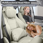 Car Headrest Pillow for Driving, Dual-Sided Leather Design Neck Pillow, Breathable Softness Neck Support, Universal Fit Head Rest Travel Pillow, Off White (Beige), 1 Pack