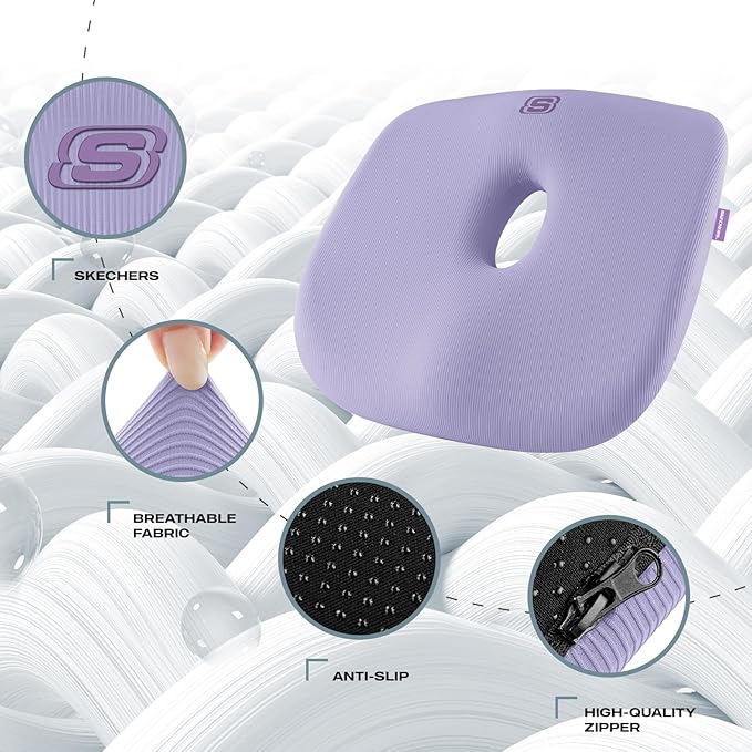 Skechers Seat Cushion Memory Foam,Donut Pillow Office Chair Cushion for Tailbone Pain Relief,Butt Pillow for Office Chair,Car seat Cushion,Long Sitting Office Workers,and Car Drivers,Purple