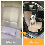 Dog Car Seat Cover for Front or Back Seat, Soft Flannel Pet Car Seat Protector with Waterproof Layer, Non-Slip Washable Dog Car Bed Mat for Travel (LightCoffee Front)