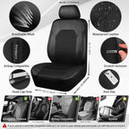 CAR PASS Universal Leather Two Front Seat Covers,Sport seat Covers fits Most Cars, SUVs, Trucks, and Vans Airbag Compatible (Black and Black)