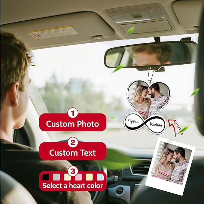 Bemaystar Custom Air Fresheners with Picture - Personalized Double Sided Air Freshener with Name, Customized Air Freshener for Car Wardrobe Bathroom Hanging Ornaments (Heart)
