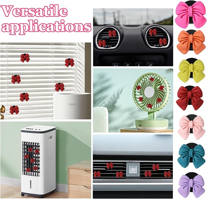 Wuyaoyao 6PCS Bow Car Air Freshener Clips, Cute Bow Car Air Vent Clip, Coquette Auto Air Conditioning Outlet Diffuser Perfume Clips, Interior Decoration, Auto Decor for Women Girls (Red, 6PCS)