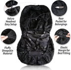 Sheepskin Seat Covers Fuzzy Car Seat Covers Black Australian Merino Wool Fluffy Fur Auto Accessories All Season Protection For Your Seats Universal Fits Most Car Suv Airbag Compatible 4- Pack