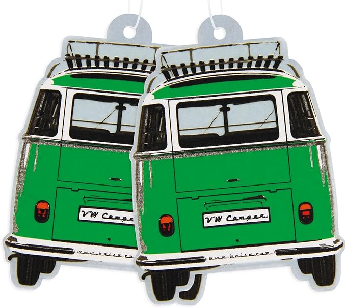 BRISA VW Collection Volkswagen Air Freshener, Room Freshener, Deodorizer for Cars T1 Bus Campervan Motif (Green Apple/Green/Set of 2)