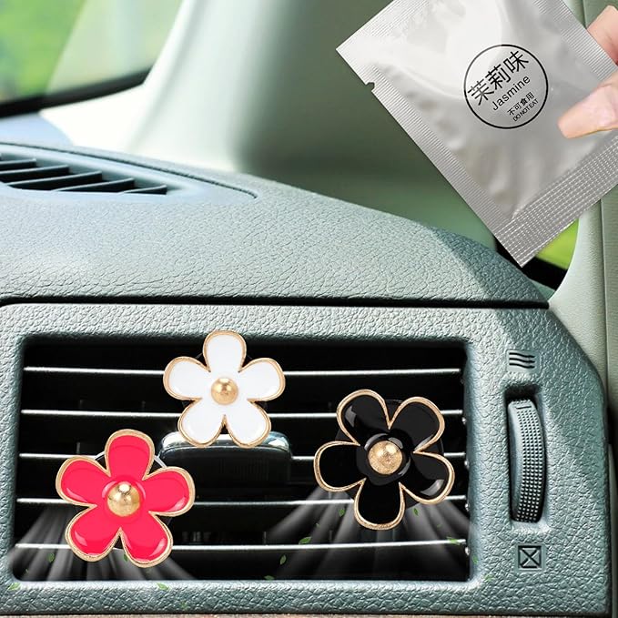 16PCS Daisy Flower Car Air Vent Clips with Fragrance Pads - Cute Girly Car Accessories, Refillable Air Fresheners, Multi-Size Decorative Vent Clips for Women