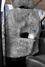 ZONETECH Sheepskin Seat Covers Fuzzy Car Seat Covers Grey Australian Merino Wool Fluffy Fur Auto Accessories All Season Protection for Your Seats Universal Fits Most Car SUV Airbag Compatible 2- Pack