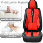 Car Seat Cover Set, Red Automotive Interior Accessories, Universal Fit, with Lumbar Support, Premium Nappa Leather, Waterproof, Non-Slip, Easy Installation, Fits SUVs, Pickups, Sedans