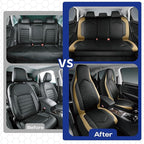 Skechers Memory Foam Car Seat Covers, Leather High Back Seat Covers Quilting Design,Waterproof Sports Car Seat Covers Full Sets,Airbag Compatible, Universal Fit for Most Cars, SUVs,Trucks,Beige