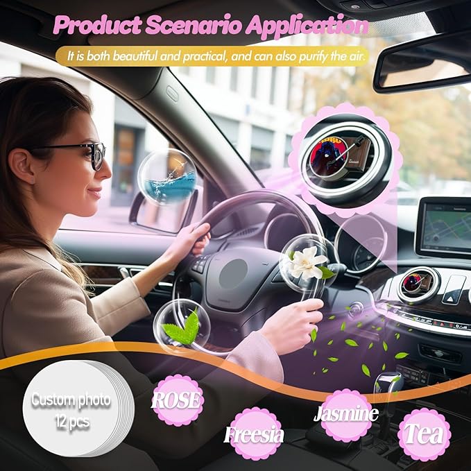 Personalized Custom Car Air Freshener, Double Sided Custom Photo, Record Player Shaped Fragrance Vent Clip, Unique and Cute Car Interior (Customize, 12PCS)