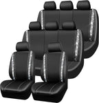 CAR PASS Bling Diamond Car Seat Covers, Shining Rhinestones Waterproof Faux Leather, 8 Seats 3 Rows with Zipper Glitter Crystal Sparkle Strips Universal Fit 95% MPV,SUV,CAR for Women Girl, Silver