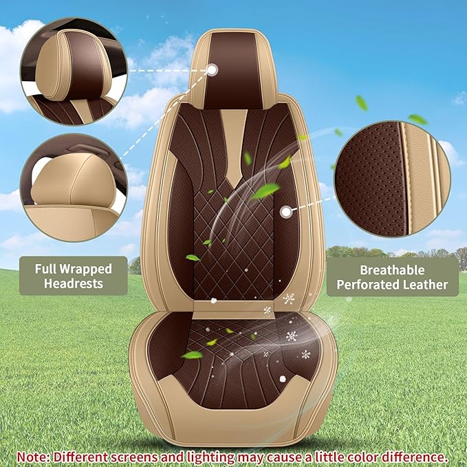Breathable Car Seat Covers for Nissan Altima 2025 2026 2024 2022 2021 2020 2019 2018 2017 2016 2015 2014 2013 2012 2011 2010 2009, Perforated Leather Full Set (Beige&Brown)