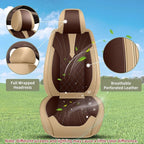 Breathable Car Seat Covers for Honda Pilot 2016 2015 2014 2013 2012 2011 2010 2009 2008 2007 2006 2005, Perforated Leather Full Set 5 Seats, for Honda Pilot Accessories (Beige&Brown)