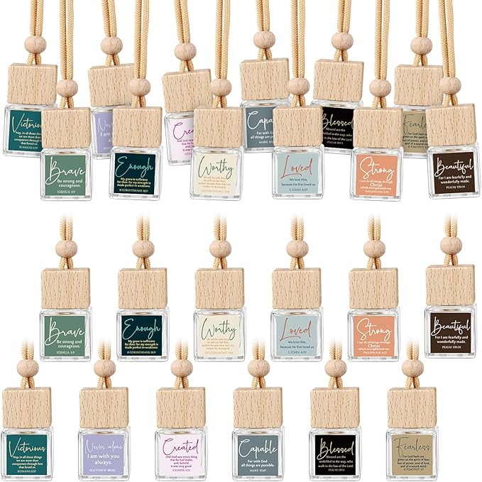 24 Pack Easter Christian Gifts Bulk Empty Hanging Car Diffuser Bottles Religious Essential Oil Air Fresheners Church Ministry Favors Faith Gifts for Women (Square)