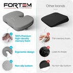 FORTEM Seat Cushion, Office Chair Cushion, Desk Chair Memory Foam, Sciatica Coccyx Tailbone Pain Relief, Pressure Relief, Sitting Pad, for Long Gaming & Sitting, Washable Cover, Non Slip