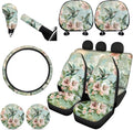 FKELYI Floral Hummingbird Car Seat Covers Full Set - Steering Wheel, Gear Shift, Handbrake, Headrest Covers & Cup Coasters
