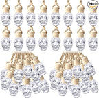 BBTO 200 Pcs Hanging Car Diffuser Bottles Bulk, Empty Clear Glass Air Freshener Bottles with Wooden Cap for Perfume Essential Oils Fragrance Aromatherapy Ornament(Skull)