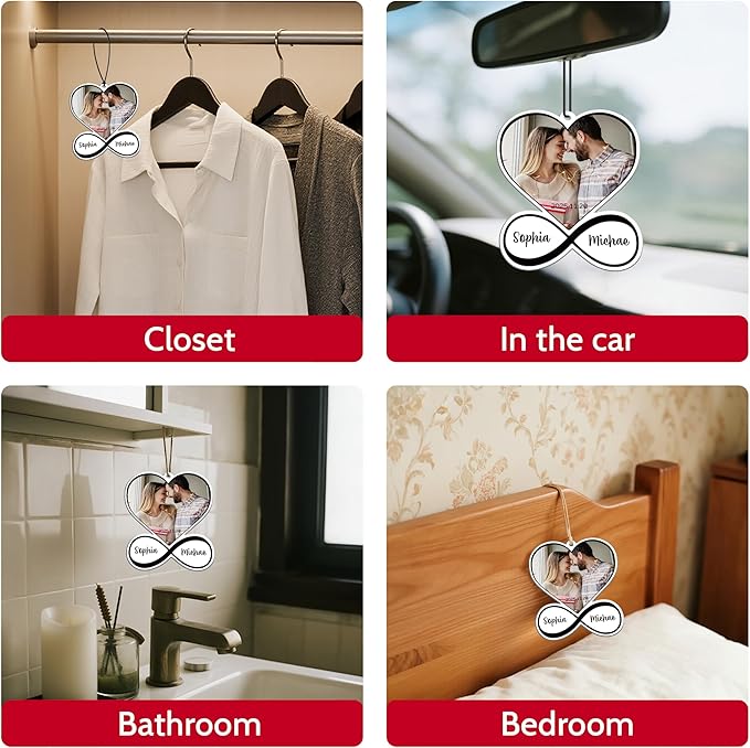 Bemaystar Custom Air Fresheners with Picture - Personalized Double Sided Air Freshener with Name, Customized Air Freshener for Car Wardrobe Bathroom Hanging Ornaments (Heart)