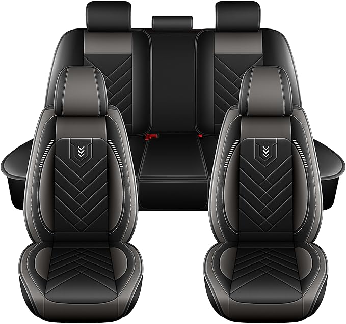 AOMSAZTO Car Seat Covers Full Set Fit for Nissan Rogue Sport 2017-2022 Waterproof Faux Leather Car Seat Cushions Automotive 5 Seat Covers Set（Black&Grey）