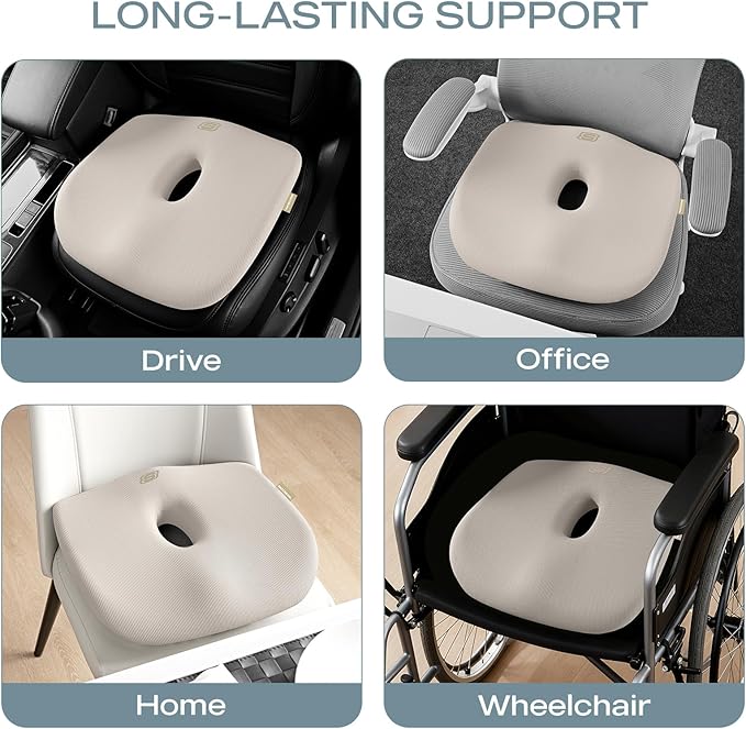 Skechers Seat Cushion Memory Foam,Donut Pillow Office Chair Cushion for Tailbone Pain Relief,Butt Pillow for Office Chair,Car seat Cushion,Long Sitting Office Workers,and Car Drivers,Beige
