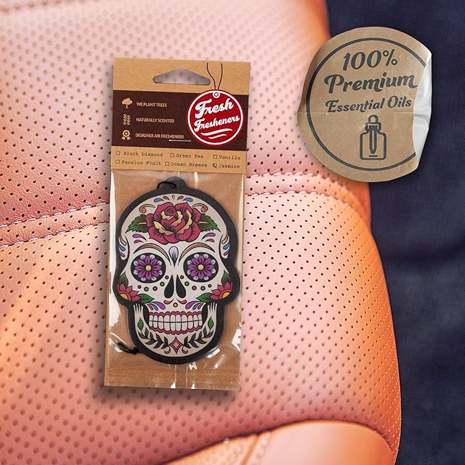 Fresh Fresheners Cute Funny Car Air Fresheners 4-pack Scented With Premium Oils (Candy Skull)