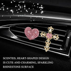 2 PCS Bling Car Vent Clip, Crystal Rhinestone Cross and Heart Car Air Fresheners Vent Clips, Diamond Car Air Conditioner Outlet Decoration Charm for Women, Car Accessories (Pink)