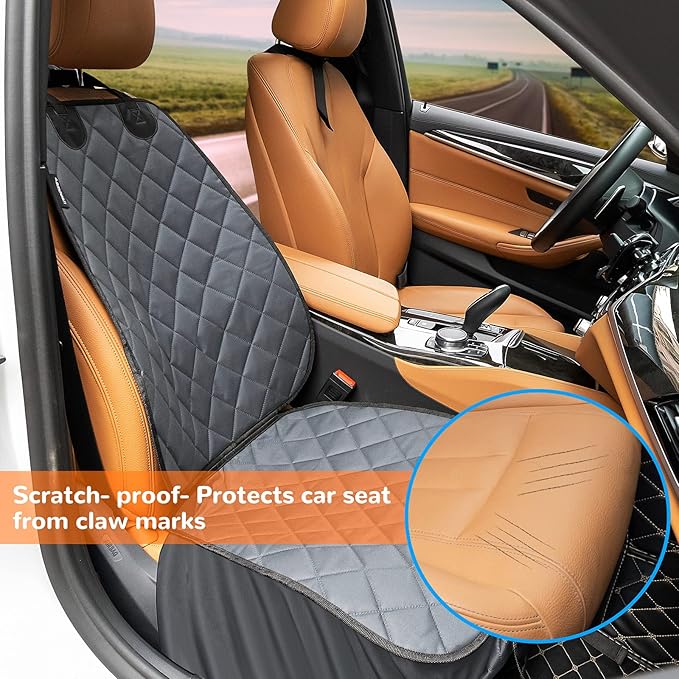 URPOWER Dog Car Seat Cover for Front Seat, Waterproof Pet Car Seat Protector with Pocket & Elastic Skirt, Non-Slip Dog Bucket Seat Covers for Cars, Trucks & SUVs
