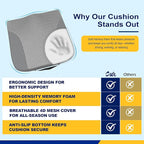 kingphenix Car Seat Cushion – Memory Foam Pad for Driving Comfort – Boosts Height and Relieves Coccyx & Lower Back Pain – Car, Truck, Office Chair (Leather & 4D Mesh Gray)