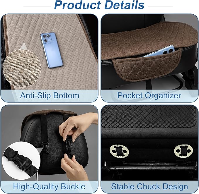 Linen Car Seat Covers Front Seat Covers Breathable Cloth Fabric Car Seat Protector Mats Pad Universal Fit 90% Vehicles,SUVs,Cars,Sedans (2Pack Brown)