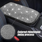 ZKFAR Pack-1 Bling Car Armrest Cover, 8.66" x 11.81" Cute Charming Auto Center Console Protective Cover, Luster Crystal Rhinestone Car Arm Rest Cushion Pad (Pink)