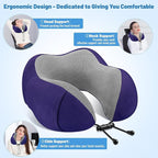 CloudBliss Travel Pillow Premium Memory Foam, Comfortable & Supportive Neck Pillow, Sleeping Neck Pillows for Travel, Airplane Pillow for Sleeping Airplane, Car, Office and Home（Navy）