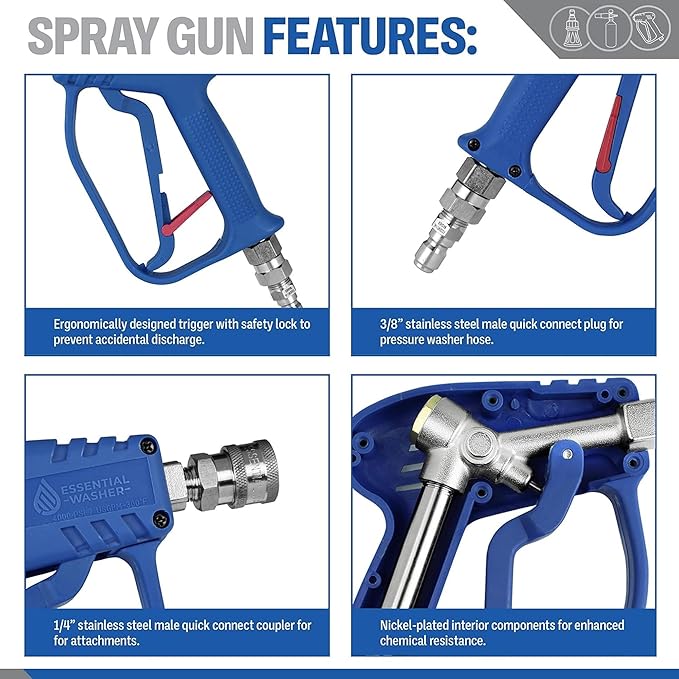 ESSENTIAL WASHER Short Pressure Washer Gun Swivel with Pressure Washer Foam Cannon Kit | Comes with Quick Connects and Nozzle Guard Tip
